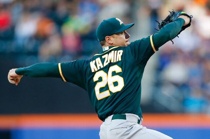NEW YORK, NY - JUNE 24: Scott Kazmir #26 of the Oakland Athletics pitches in the first inning against the New York Mets at Citi Field on June 24, 2014 in the Flushing neighborhood of the Queens borough of New York City. (Photo by Mike Stobe/Getty Images)
