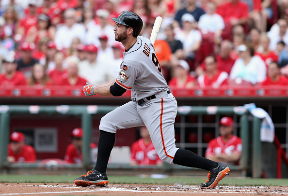 of the San Francisco Giants against the Cincinnati Reds at Great American Ball Park on May 17, 2015 in Cincinnati, Ohio.